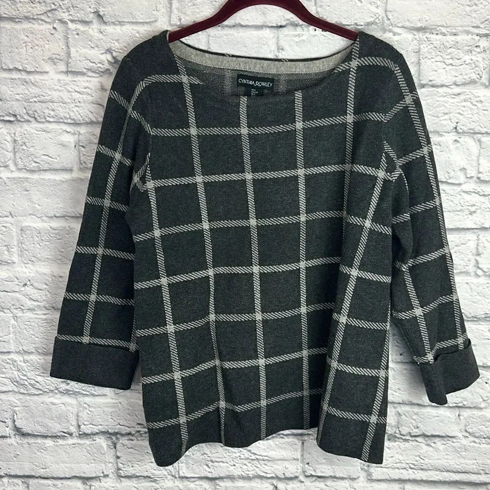 Cynthia Rowley Gray Plaid Sweater Size Large